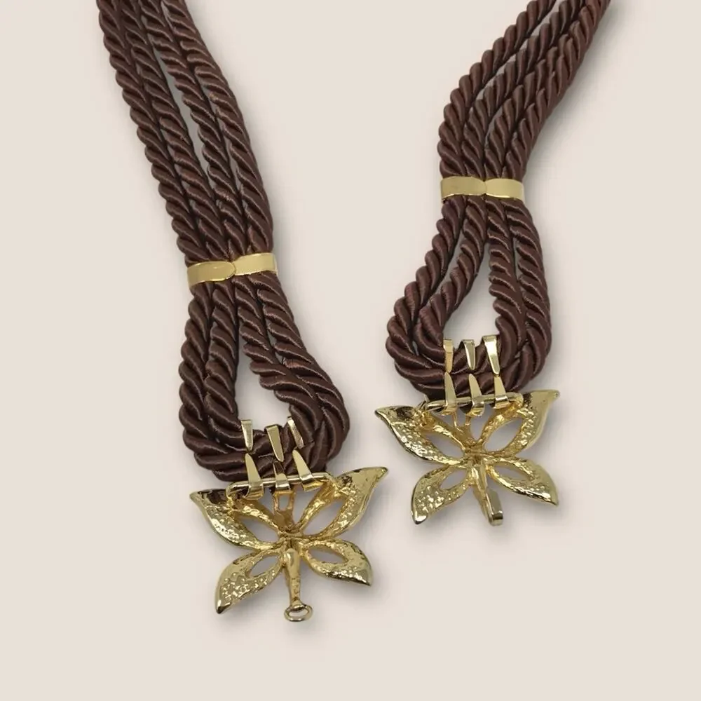 Butterfly Enameled Brown & Gold Satin Rope Belt 27